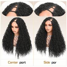 22 Inch Curly V-Shaped Clip-In Half Wig, Burmese Curl Synthetic Hair, No Glue No Trace, Fluffy & Natural Looking - Black - View 4
