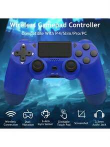Mando PS-4, mando PS-4 inalámbrico, con cable USB C/batería de 1000 mAh/dos motores/giroscopio de 6 ejes/conector de audio de 3,5 mm/panel táctil multitáctil/botón Share, mando PS-4 compatible con PS-4/Slim/Pro/PC - Mando para PS-4 Remoto para Playstation 4/Pro/Slim con doble vibración/conector para auriculares estéreo/panel táctil/control de movimiento de seis ejes - Azul - Ver 7