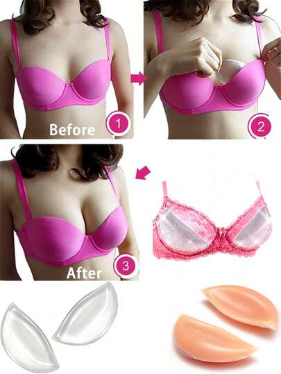 2/4片装超柔软硅胶胸垫，凝胶丰胸垫，适用于文胸，提拉胸部，防滑粘性提拉垫。比基尼挂脖式，无痕文胸提拉，柔软舒适的内衣配件