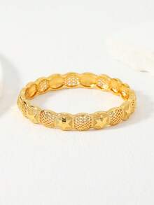 1件24K镀金镂空六芒星格子马赛克女士手镯，奢华小众设计派对配饰 - 金黃色 - 查看 3