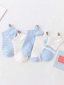 CRAYON SHINCHAN 5 Pairs Crayon Shin-Chan Printed Socks, Cute Cartoon Embroidery Design, Soft & Comfortable Women Ankle Socks, Spring/Summer - Multicolor - View 6