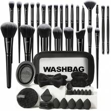 51件套化妆刷组合套装，包含眼影刷、眉刷、粉底刷、散粉刷、腮红刷、遮瑕刷和高光刷，采用超柔软优质合成毛，适合日常面部彩妆，可作为赠品，专业化妆刷套装，完整化妆套装 - 黑色 - 查看 12