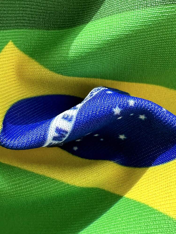 Sexy Neon Yellow Brazilian Style One-Piece Swimsuit - High Cut Design + National Flag Print | Suitable For Sports & Leisure, Must-Have For Summer Beach Parties Vacation - Dark Green - View 8