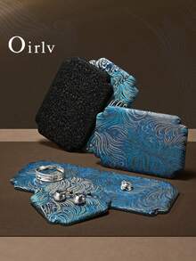 Oirlv 1pc Chinese Style Jewelry Display Tray, Silk Fabric Pad For Jade, Gemstone, Earrings, Necklaces, Rings, Bracelets, Jewelry Stand, Ramadan Supplies - Peacock Blue - View 4