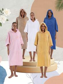 1pc Wearable Hooded Soft Shower Wrap, Cute Apple Shape Adjustable Bathrobe With Pockets, Suitable For Men And Women, Home And Travel - Multicolor - View 4