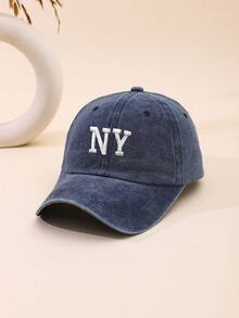 1pc Men's Embroidered New York Washed Baseball Cap, Adjustable Outdoor Casual Dad Hat - Hot Pink - View 13