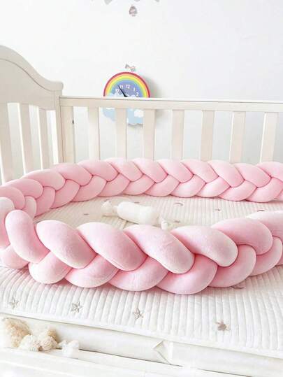 1件装三股编织结装饰枕，手工编织婴儿床围，适用于婴儿床、摇篮、床垫、床栏，编织床护软垫组合