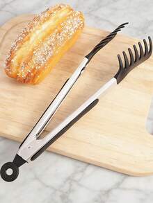 1pc Pasta Tongs, Non-Stick Pot Cooking Spoon, Fork, Food Clip, Barbecue Clip, Comb Clip Set - Black - View 2