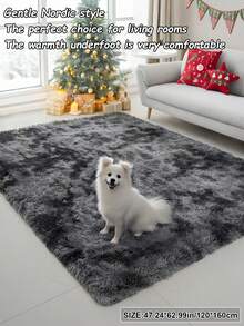 1pc Tie-Dye Dark Gray Living Room & Bedroom Carpet, Soft & Comfortable Long Plush Rug, Modern Minimalist Nordic Style Room Decor, Fluffy Cozy Cream Shag Rug, Autumn/Winter Seasonal Gift, Fuzzy Christmas/Halloween/Valentine's Day Decor, Easy Care Living Room, Sofa, Bedside Carpet - Tie-dye Dark Gray - View 20