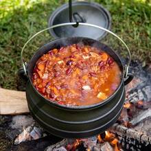 LIVINGANDHOME Cast Iron Cauldron With Lid For Outdoor Camping - Black - View 5