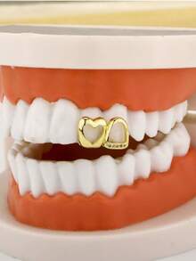 Joyería dental con forma de corazón dorado, apta para uso diario - Dorado - Ver 6
