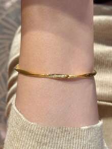 1 pieza Pulsera de bucle de circonita cúbica dorada, pulsera de mujer elegante y delicada adecuada para apilar y uso diario - Dorado - Ver 6