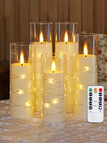 1/3 件装 LED 无焰闪光蜡烛，尺寸可选 2.2 英寸 x 5 英寸、6 英寸、7 英寸、8 英寸，灯芯为白色透明塑料圆柱形逼真灯芯，内置电池，LED 电池供电。 - 遙控蠟燭 - 查看 1