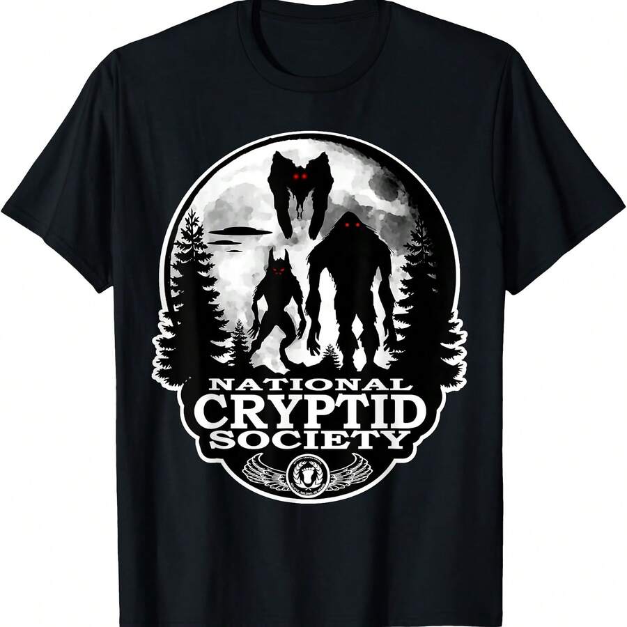 Bigfoot Don Mothman UFO; National Cryptid Society Logo T-Shirt - Negro 5 - Ver 1