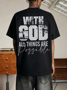 男士夏季时尚简约街头标语印花圆领短袖T恤 | 百搭街头休闲T恤，男友/老公礼物 - 黑色 - 查看 3