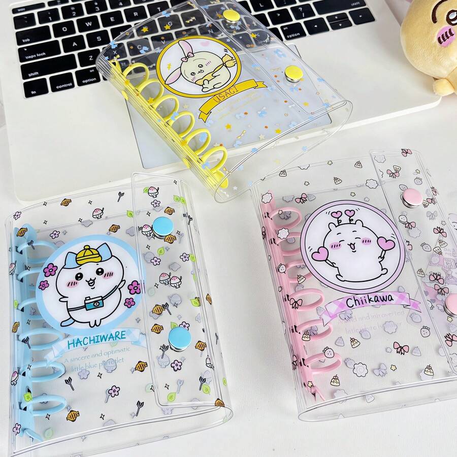 Transparent Spiral Notebook, 3D Embossed Diamond Sticker Notebook, Sticker Book, KPOP Photo Card Storage, Double Buckle Soft Leather Transparent Spiral Notebook, Handmade DIY Journal, Photo Album, Sticker Book, Notebook, Scrapbook, Planner, School & Office - Sets - View 1