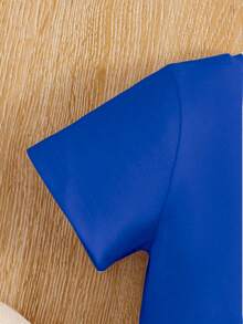 1件新生儿男女宝宝休闲可爱复古风圆领短袖柔软舒适蓝色T恤上衣，适合户外活动、社交聚会、周末玩耍、春夏季节穿着。 - 藍色 - 查看 6