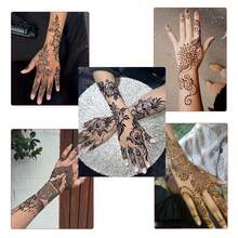 8 khuôn vẽ hình xăm khoét rỗng, hình dán mẫu xăm tay, dùng cho nghệ thuật vẽ henna tạm thời trên tay, họa tiết hoa, thích hợp cho các bữa tiệc, lễ hội và sự kiện, có thể tái sử dụng, dễ dàng dán lên da, là lựa chọn lý tưởng để thể hiện sự sáng tạo. - màu đen - Xem 7