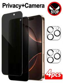 ZYONS 4 件套：隐私玻璃膜 (2 片) + 摄像头镜头玻璃膜 (2 片) [多层保护]，兼容 17 Pro Max、17 Pro、17 Air、17、16 Pro Max、16 Pro、16 Plus、16、16E、15、14、13、Mini、12、11 系列，摄像头镜头保护膜，摄像头盖，防窥，防偷拍，隐私保护 - 2+2 - 查看 29