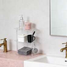 1PC Transparent Acrylic Layered Bathroom Shelf Easy To Assemble Countertop Holder For Makeup Skincare Organization Space-Saving - Transparent - View 8