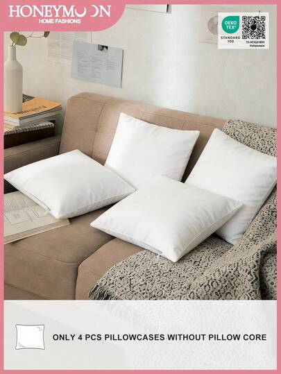 4件套纯色枕套，隐形拉链，可定制照片，柔软现代风格，适用于客厅、卧室、沙发装饰，可机洗，通过Oeko-Tex认证