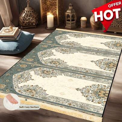 سجادة صلاة فاخرة مع وسادة للركبة، تصميم سجادة قابلة للطي مضادة للانزلاق مع شرابات، مناسبة للاستخدام المنزلي أو التجمعات الكبيرة