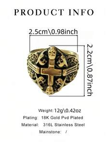1 chiếc nhẫn hình thánh giá Gothic bằng thép không gỉ, chống nước, không phai màu, phụ kiện trang trí và thiết thực để thể hiện phong cách punk cổ điển cho nam giới. - Nhẫn nam Cross 6 - Xem 3