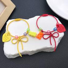 1pc Wire Bow Bear Heart Shaped Retractable Keychain, Cute Cable Keychain, Bag Charm, Wallet Pendant - Bow - View 3