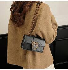 Chain Swallow Bag Vintage Women's Bag Versatile Shoulder Crossbody Bag Small Square Bag Underarm Bag - 壓痕黑 - 查看 5