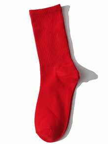 1/3/5/10/15/20 Pairs Women's Solid Red Minimalist Style Comfortable Breathable Mid-Calf Socks - Red - View 3