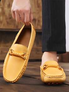 Plus Size Men's Handmade Loafers, Slip-On Moccasin Shoes, Comfortable Casual Work Walking Driving Flat Shoes - Yellow - View 5