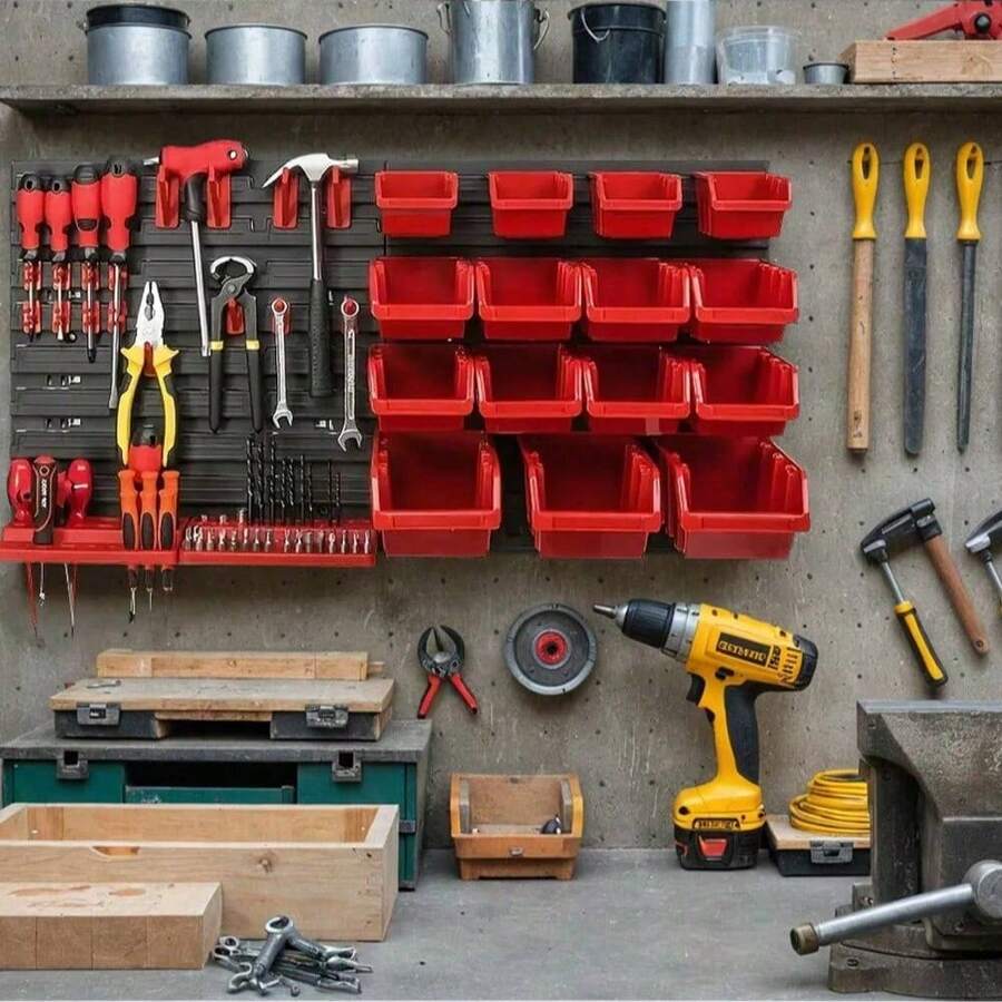 39 Compartment Wall Mounted Parts Storage Rack With Hooks, Plastic Workshop Tool Organizer Box Suitable For Screws And Nails - A - View 1
