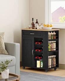 HaluPeit Serving Trolley With 3-Tier Wine Rack, Kitchen Trolley With Wheels, 3-Tier Storage Shelf, Wine Rack, For Kitchen, Living Rooms And Dining Rooms & Outdoor Use, 68 * 86 * 40 Cm - 黑色 - 查看 2