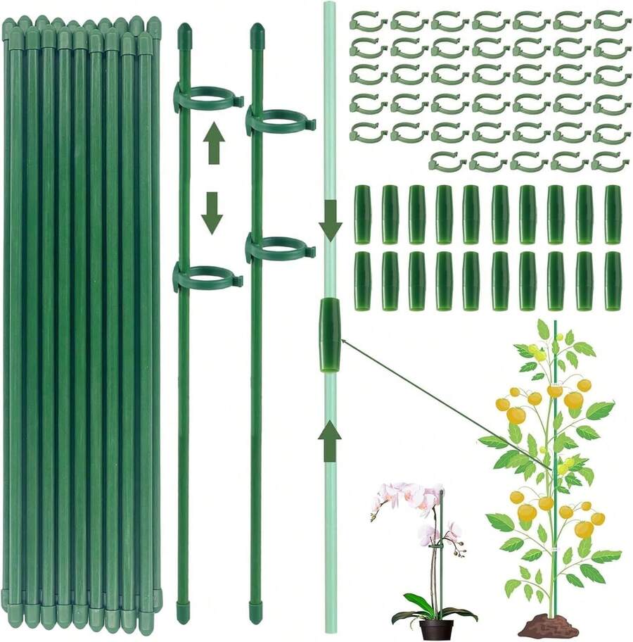 (120 PCS) Tutores para Plantas, 20 Piezas tutores para orquideas, Palos con 40 Clips para Plantas con 20 Tubos de Extensión, Estacas para Jardin - 1 - Ver 1