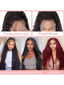 13x4 Inch Human Hair HD Transparent Lace Front Invisible Water Wave Fluffy Bangs Wig, 200% Density, 24 Inch - Natural Black - View 7