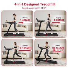 Homefitnesscode 4-In-1 Folding Treadmill - 1–14 Km/H Speed, 20% Slope Auto Incline, 9cm Adjustable Height,107*40 Cm Running Belt, 12 Preset Programs & Touch Control - UK Plug(220-240V) - View 7