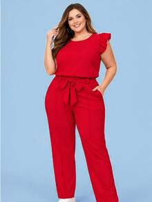 Elegant Plus Size Social Set In Dune Crepe, Casual Style With Drawstring Pockets, For Office Or Home. - Merah - View 4