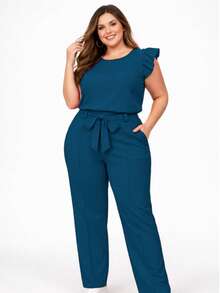 Elegant Plus Size Social Set In Dune Crepe, Casual Style With Drawstring Pockets, For Office Or Home. - 水鴨藍 - 查看 5