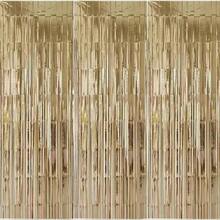 3pcs/Set 100*200cm Pink Tassel Ribbon, Party Decoration Curtain, Shiny Metallic Texture Design, Suitable For Photography Studio Props, Birthday Party, Bridal Shower, Wedding And Any Holiday Decoration, Christmas Decoration, Backdrop, Party Decoration, Event Styling, Photo Booth Props, Decorative Ribbon, Durable Tassel, Lightweight Fabric, Event Decor, Backdrop Curtain, Bridal Shower, New Year, Valentine's Day Backdrop Decoration - 香檳酒 - 查看 2