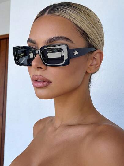 复古长方形厚框黑色时尚眼镜，塑料材质，休闲装饰，日常佩戴，男女通用