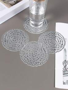 6-30pcs/Set Hollow PVC Small Water Drop Cup Mats, Tabletop Non-Slip Coasters For Holiday, Wedding, Daily Dining Decor - Silver - View 14