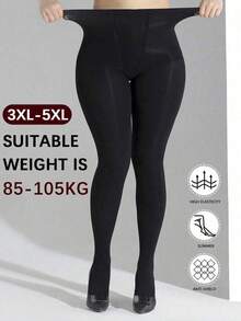 Un par de medias de mujer de talla grande, delgadas, negras, apropiadas para uso diario, cómodas - Negro - Ver 11