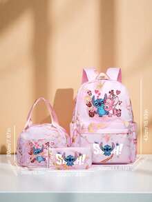 三件套动漫主题女士时尚背包，尼龙材质，配有可调节肩带和拉链，包含笔记本电脑隔层、手提包和宽敞的旅行包，适合通勤、上学、出差、旅游，是完美的礼物之选。 - 彩色 - 查看 9