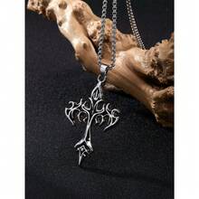 Unisex 1pc Vintage Gothic Style Cross Pendant Long Chain Necklace - Men Women Daily Casual Wear Jewelry, Easter/Graduation/Father's Day Gifting Accessory - 彩色 - 查看 7