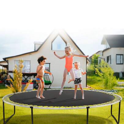 Replacement Trampoline Mat, Jumping Mat Fits 14ft Frame, Universal Jumping Mat For 14ft Round Trampoline, Reinforce UV-Resistant Mat With Spring Tool & Durable V-Rings, Fit 5.5" Spring Length