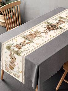 1pc Spring Easter Coffee Bunny & Floral Pattern Table Runner, 35*180cm Polyester Farmhouse Style Easter Table Runner, Easter Home Decor 2026 Kitchen Dining Table Decoration, Spring Holiday Decor - Multicolor - View 3