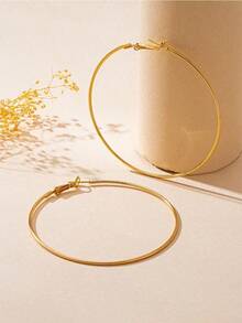 1 Pair Stainless Steel Simple Large Hoop Earrings, Suitable For Daily Wear. Hypoallergenic Minimalist Style Lightweight Metal Circle Earrings, Fashion Casual Daily Wear Accessories Suitable For Party Vacation Street Snap, European American  Oversized Hoop Earrings 2025 - 黃金 - 查看 6