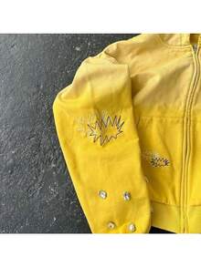 New Men's And Women's Hip-Hop Sweatshirt Cardigan Zipper Long-Sleeved Top Diamond Craft Outer Jacket - 黃色 - 查看 6