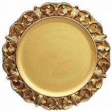 6 platos de servir de plástico con textura, con borde en relieve, en color dorado antiguo de 33 cm, para decoración de mesa, fiestas, bodas y días festivos - FD01G - Ver 8