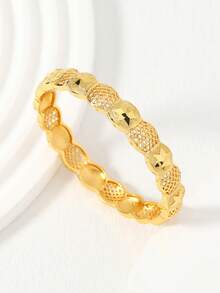 1件24K镀金镂空六芒星格子马赛克女士手镯，奢华小众设计派对配饰 - 金黃色 - 查看 1